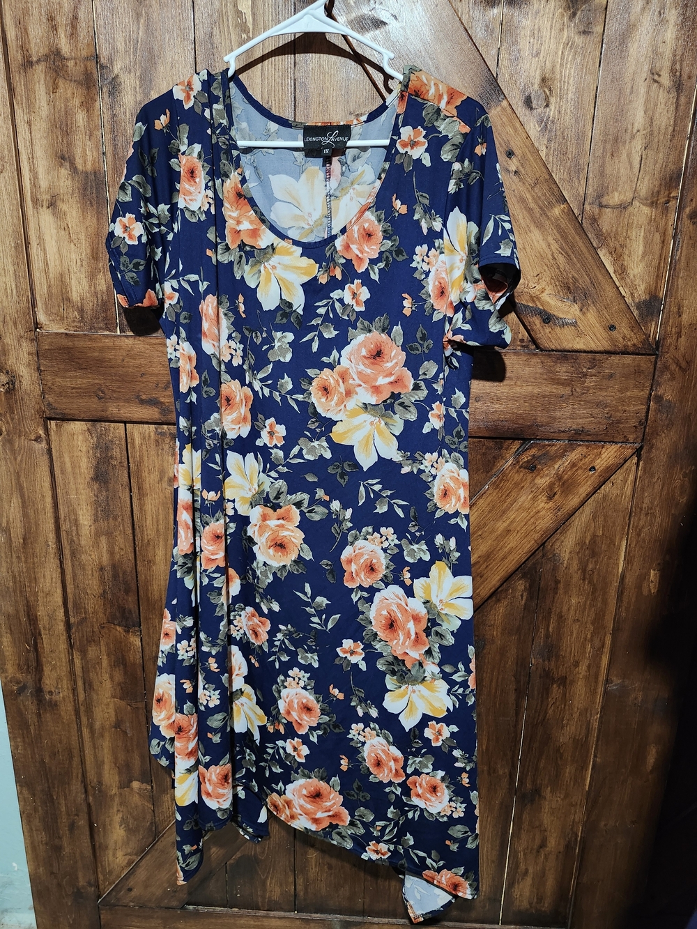 Lexington Avenue Navy Floral Midi Dress with Orange and Yellow Blooms